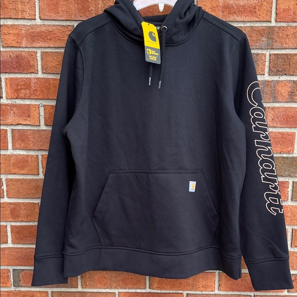 Carhartt Tops - 🆕 Carhartt Rain Defender Relaxed Fit Logo Sleeve Graphic Sweatshirt Hoodie Black
